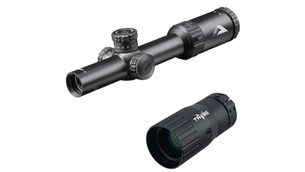 AIM Sports Inc Alpha 6 1-6X24 30mm Rifle Scope With CQ1 Moa Reticle, Black, JA6HD1624CQ w/ Trybe Optics Enhancer - Magnification Doubler