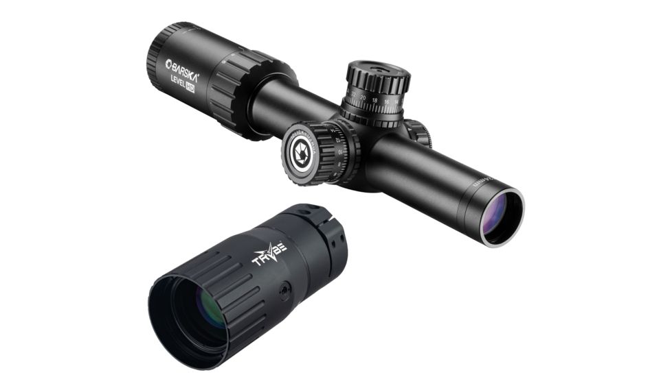 Barska 1-6x24mm Level HD FFP Rifle Scope, Black, Medium, AC13026 w/ Trybe Optics Enhancer - Magnification Doubler