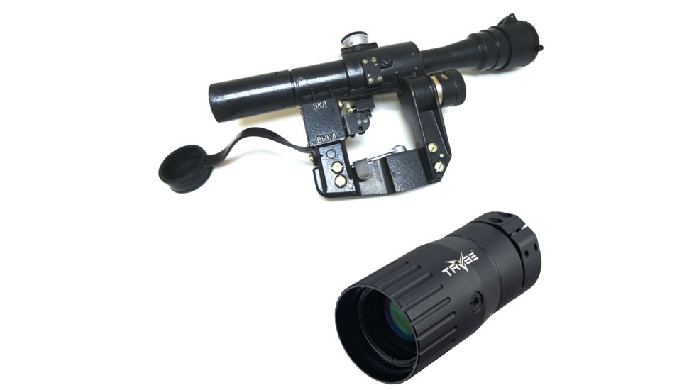 OP Exclusive - Kalinka Optics POSP 4x24 Rifle Scope, 400m Rangefinder, SVD with Sunshade, Black, GSPOSP424SVD4SS w/ Trybe Optics Enhancer - Magnification Doubler