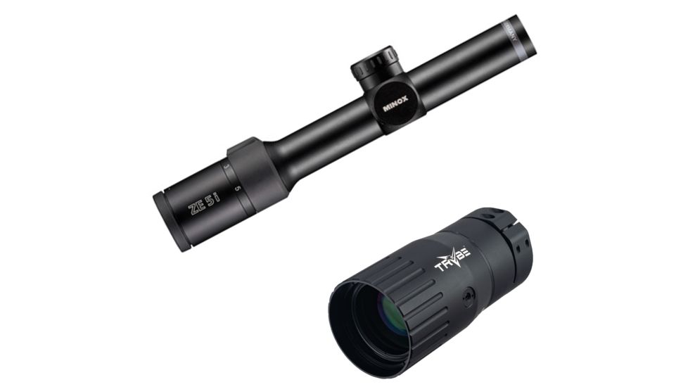 Minox ZE5.2i 1-5 x 24 Illuminated German 4 Rifle Scope, Black, 66620 w/ Trybe Optics Enhancer - Magnification Doubler