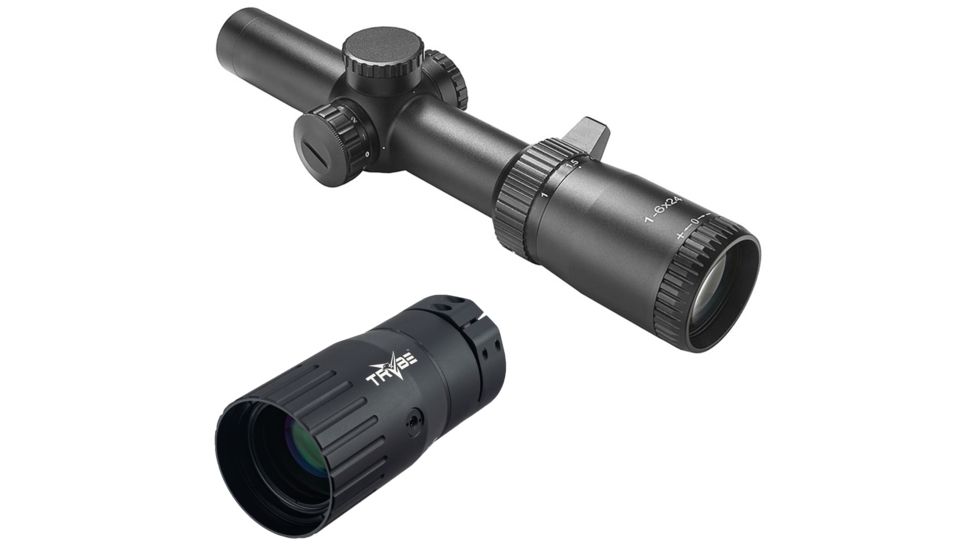NcSTAR STR Series Full-Size Scope Rifle Scope, 1-6x24mm, 30mm Tube, Green/Red Illumination, Low Power Variable Reticle, Green Lens, Black, SEEFL1624G w/ Trybe Optics Enhancer - Magnifi
