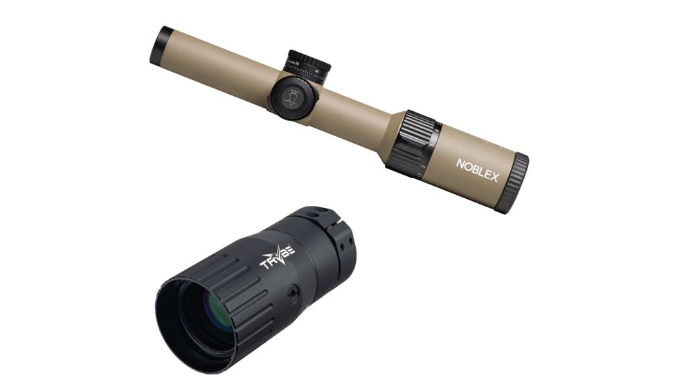 OP Exclusive - Noblex-Docter Optics N6 Comfort Rifle Scope, 1-6 x 24mm, 30mm Tube, Tac IPSC Desert, Illuminated 0 Reticle, Flat Dark Earth, 56847 w/ Trybe Optics Enhancer - Magnification Doubler