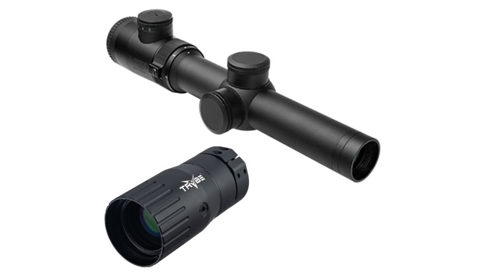 OP Exclusive - VISM Safari Series 1.1, 4X24 Rifle Scope/Red And Green Illum./Cross Plex Reticle, Green Lens, Black VSAFS11424G w/ Trybe Optics Enhancer - Magnification Doubler