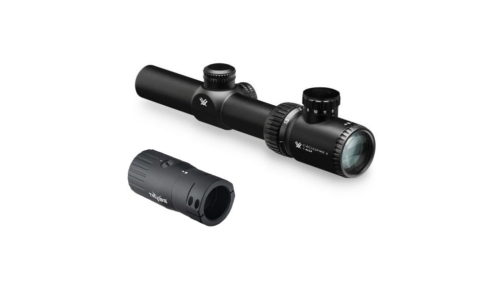 Vortex Crossfire II 1-4x24mm Rifle Scope, 30 mm Tube, SFP, V-Brite Reticle, Anodized Black w/ TRYBE Optics Enhancer Magnification Doubler, CF2-31037-KIT1