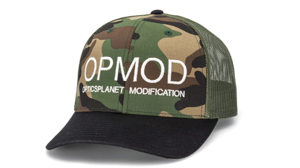 OPMOD Trucker Hat Embroidered Logo, Green Camo/Loden/Black, OPM-Gro/Lod/Bla Camden/Bck