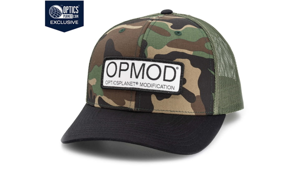 OPMOD Trucker Hat Embroidered Patch, Green Camo/Loden/Black, OPMGreen Camo/Loden/Black