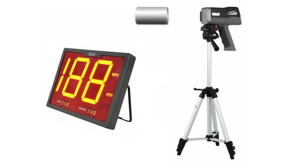 OpticsPlanet Exclusive Bushnell Speedscreen Sports Kit Bushnell SpeedScreen Radar Gun Display 101922, Speedster 3 Radar Gun, Tripod for Speedster III Radar Gun, and FREE Radar Gun Batteries