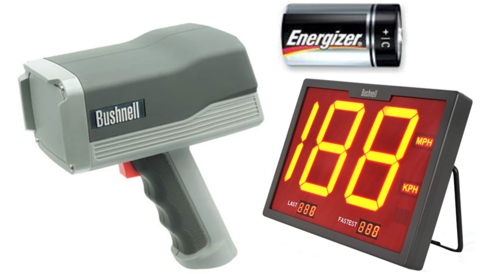 OpticsPlanet Exclusive Bushnell Speedster III Radar Gun Sports Kit Bushnell SpeedScreen Radar Gun Display, Speedster 3 Radar Gun and Free Batteries