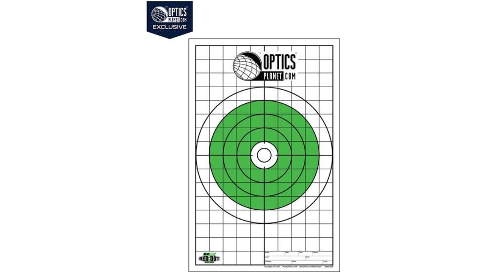 OpticsPlanet Exclusive EZ2C Targets Red Dot Optics Style 5, Green and Black Ink on High Quality White Paper, 25 Pack, EZ2CRD05