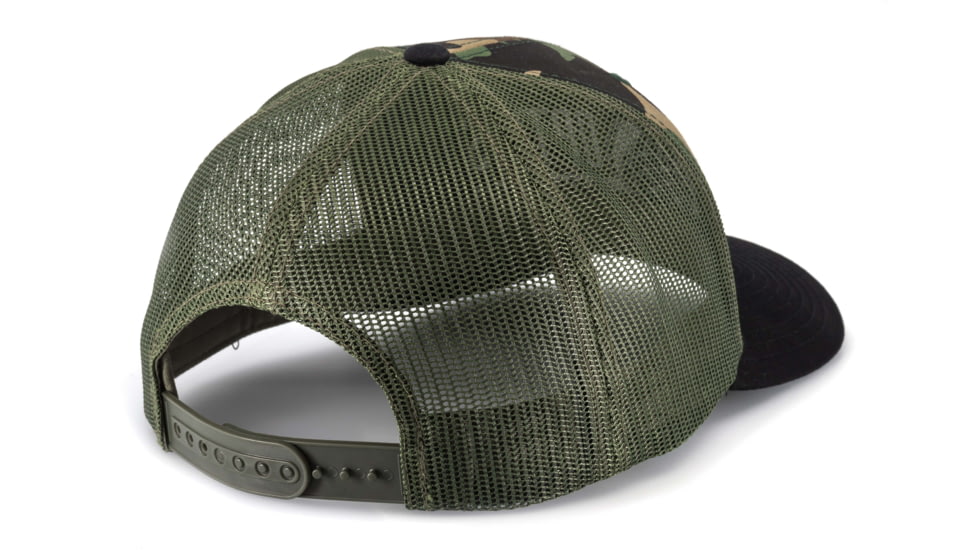 OpticsPlanet Trucker Hat Embroidered Logo, Green Camo/Loden/Black, OPLGr Ca/Lon/Bck-Gr Ca/Bl