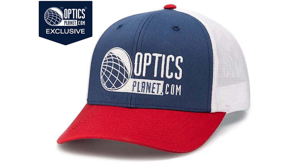 OpticsPlanet Trucker Hat Embroidered Logo, Lt. Navy/White/Red, OPLLt. Na/Wt/Red-Lt. Na/Red