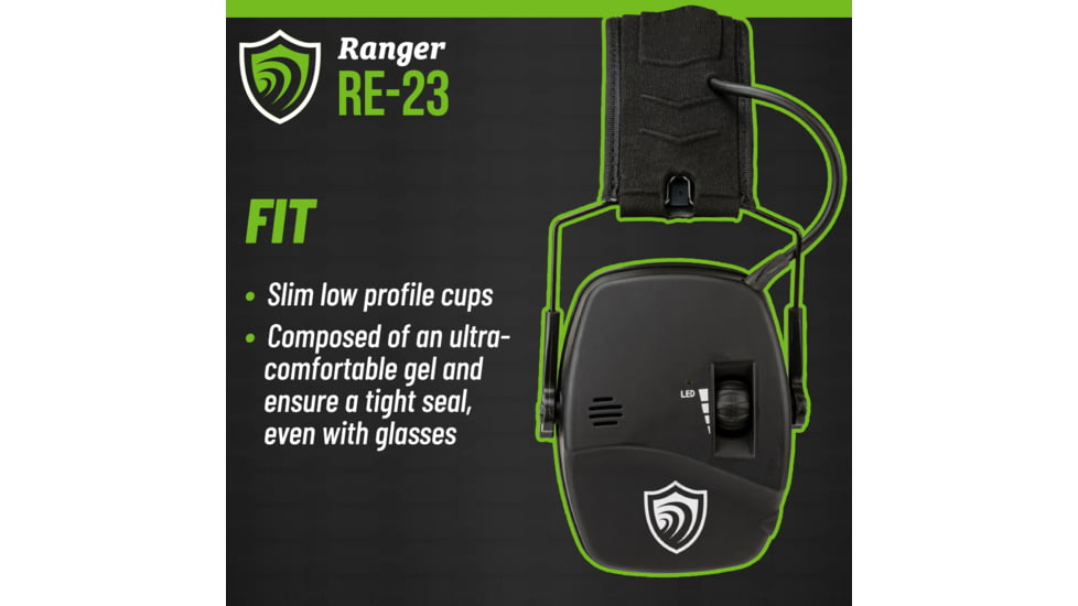 Otis Technology Ear Shield Ranger Electronic Pro Ear Muffs, 23dB, Black, FG-ES23E-BKH