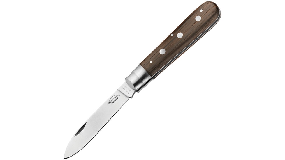 OTTER-Messer 3-Rivet Folder Knife, 3.5in Carbon Steel Blade, Smoked Oak Handle, SS Bolster, Smoked, 169