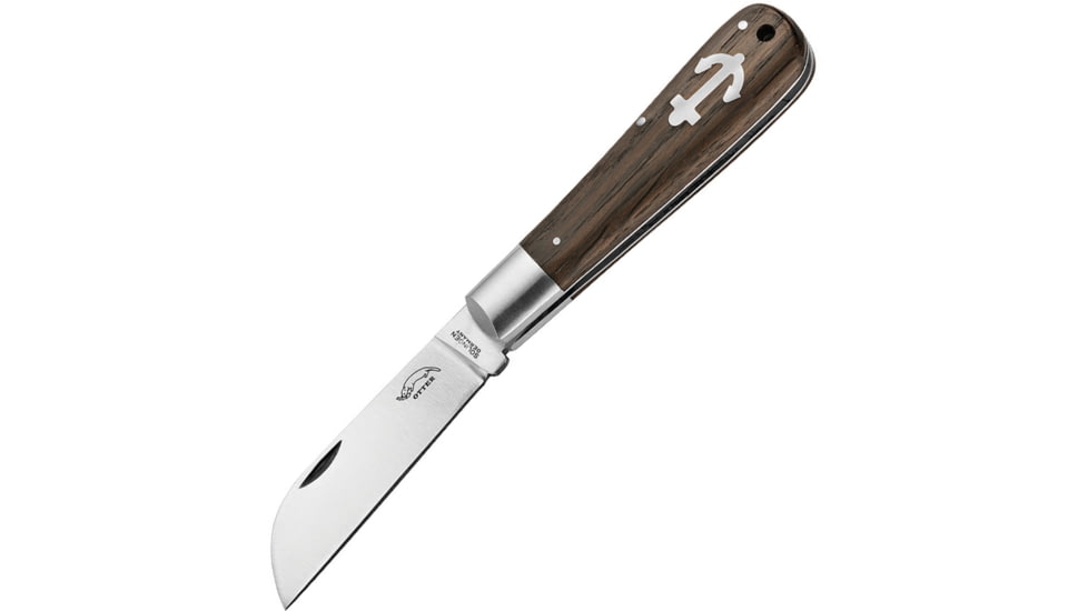OTTER-Messer Small Anchor Folder Smoked Oak Folding Knife, 2.75in Carbon Steel Blade, Smoked Oak Handle, SS Bolster, Inlay Shield, Smoked, 171 M L