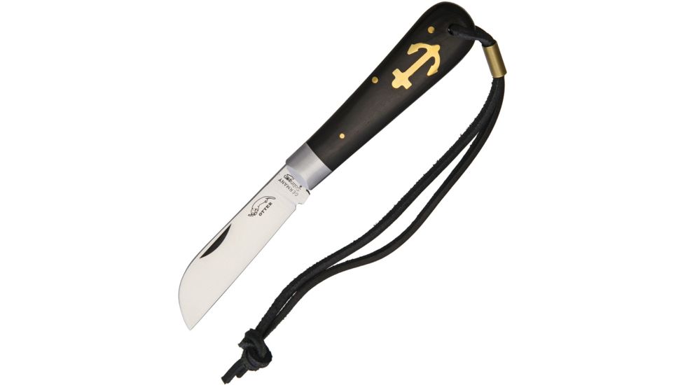 OTTER-Messer Small Anchor Knife with Band Folding Knife,2.5in,Carbon Steel,Standard Edge,Sheepsfoot,Satin,Brown,Wood Handle OTT174LB