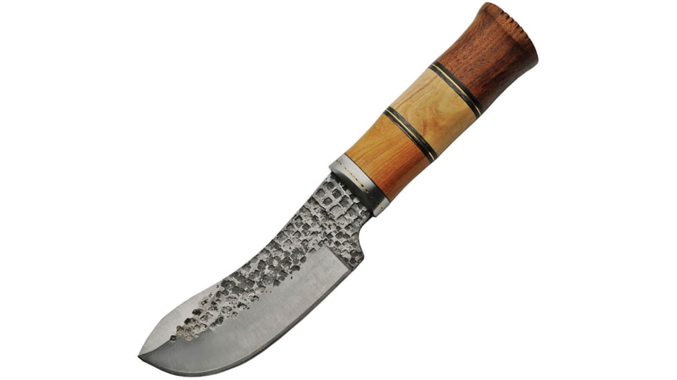 Pakistan 10.13In Fixed Blade Knife, 10.13in Overall, 5.25in Hammered Finish Carbon Steel Blade, Rosewood Handle, SS Bolster, Brown Leather Belt Sheath, 203365