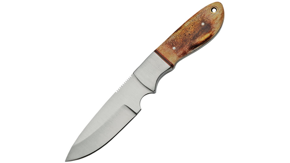 Pakistan 203400 8In Fixed Blade Knife, 8in Overall, 4in Satin SS Drop Point, Brown Bone Handle, SS Guard, Brown Leather Belt Sheath, Brown, 203400-BO