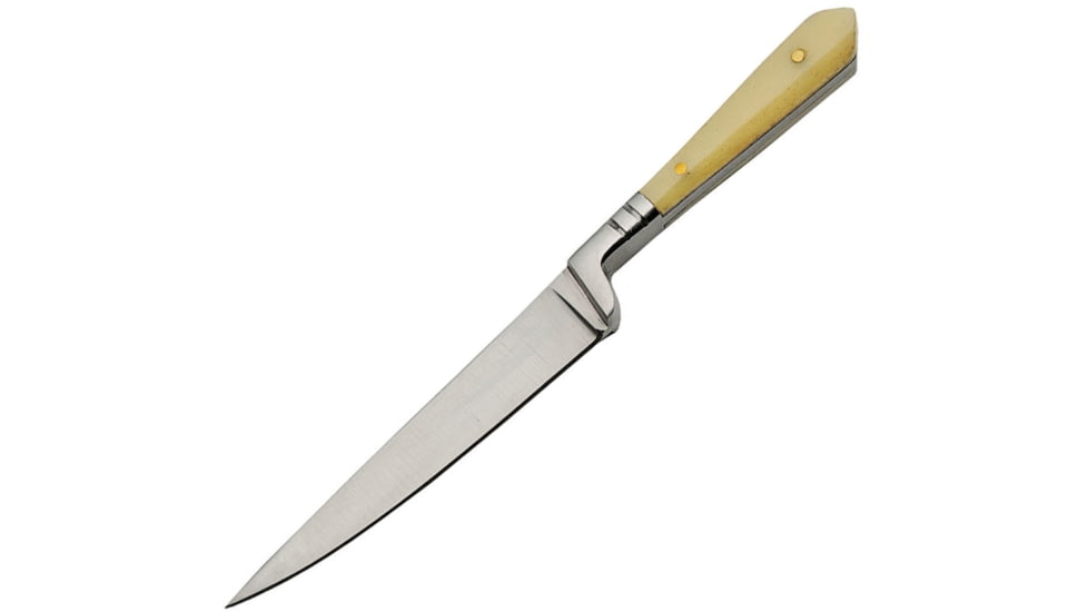 Pakistan 7in Medieval Toothpick Knife, 7in Overall, 3.75in Satin SS Blade, Natural Smooth Bone Handle, SS Guard, Brown Leather Sheath, Natural, 203410-BO