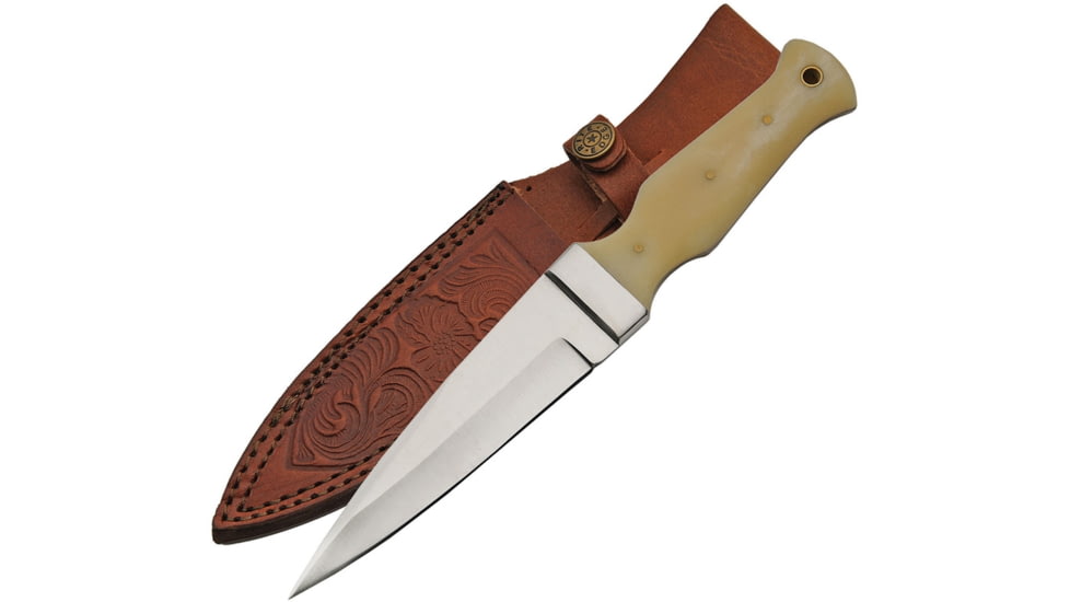 Pakistan 8021 9.25in Boot Knife, 9.25in overall, 4.75in Satin SS dagger blade, Smooth bone, DH-8021BO