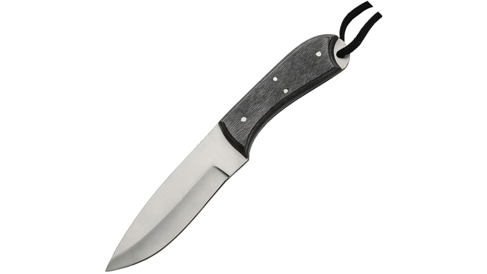 Pakistan Fixed Blade Knife, 9in Overall, 4.75in Satin Stainless Drop Point Blade, Black Wood Handle, Brown Leather Belt Sheath, 203391