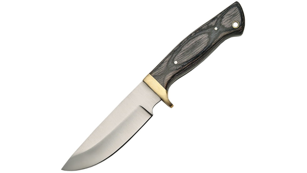 Pakistan Hunter Pakkawood Fixed Blade Knife, 8.75in Overall, 4.25in Satin SS Drop Point, Black Pakkawood Handle, Brown Leather Belt Sheath, 203361-BK