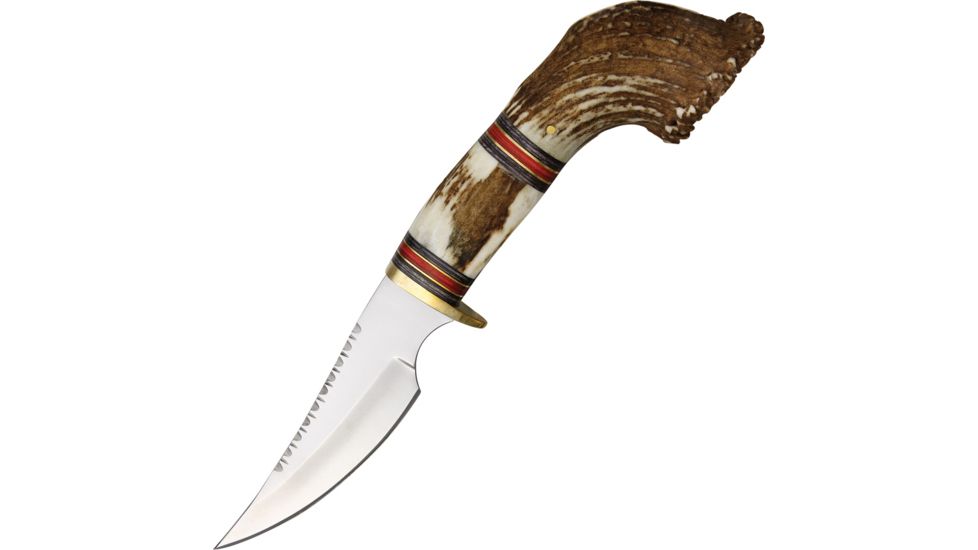 Pakistan Stag Crown Hunter Fixed Blade Knife,4.625in,Stainless Blade,Stag Handle PA7981