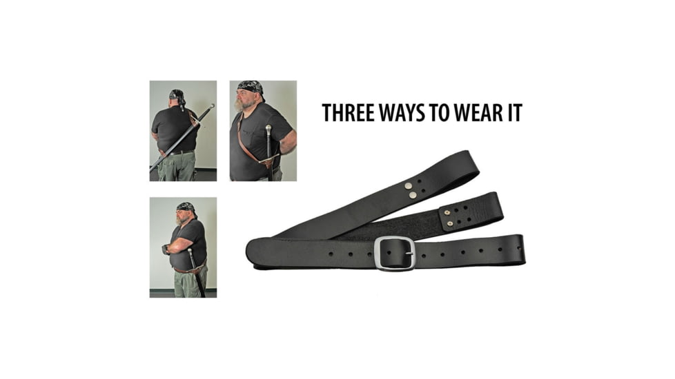 Pakistan Sword Belt, Shoulder Strap, Black Leather Construction, Can Be Worn Three Ways, Fits Waist Sizes 38-54in, Black, HS-4413BK
