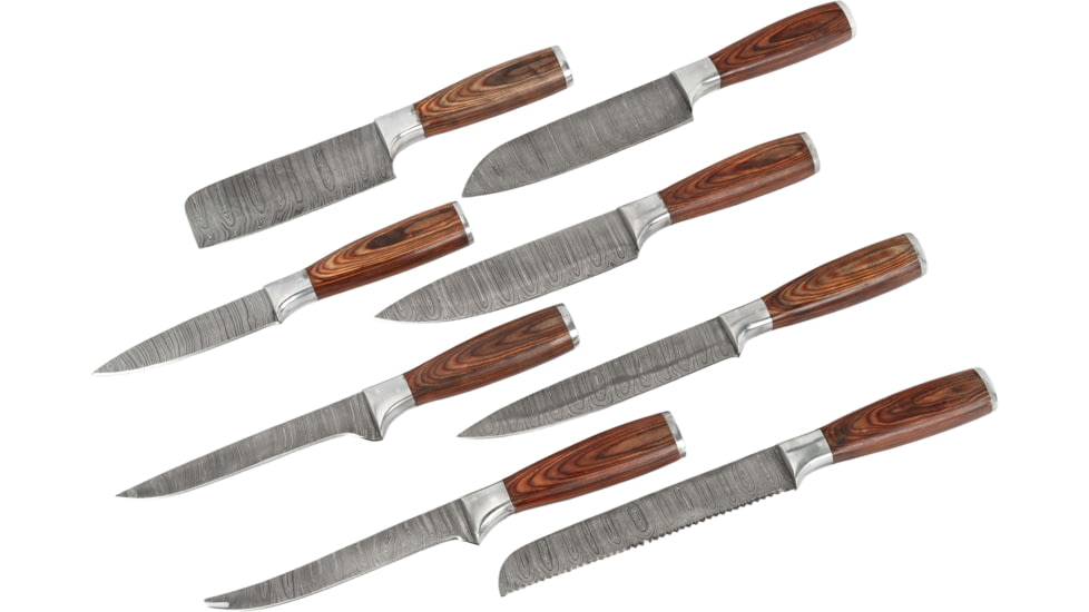 Paladin Chef Kitchen Knife Set - 8 Pieces, Damascus, Wood Handle, PE-CK-6503