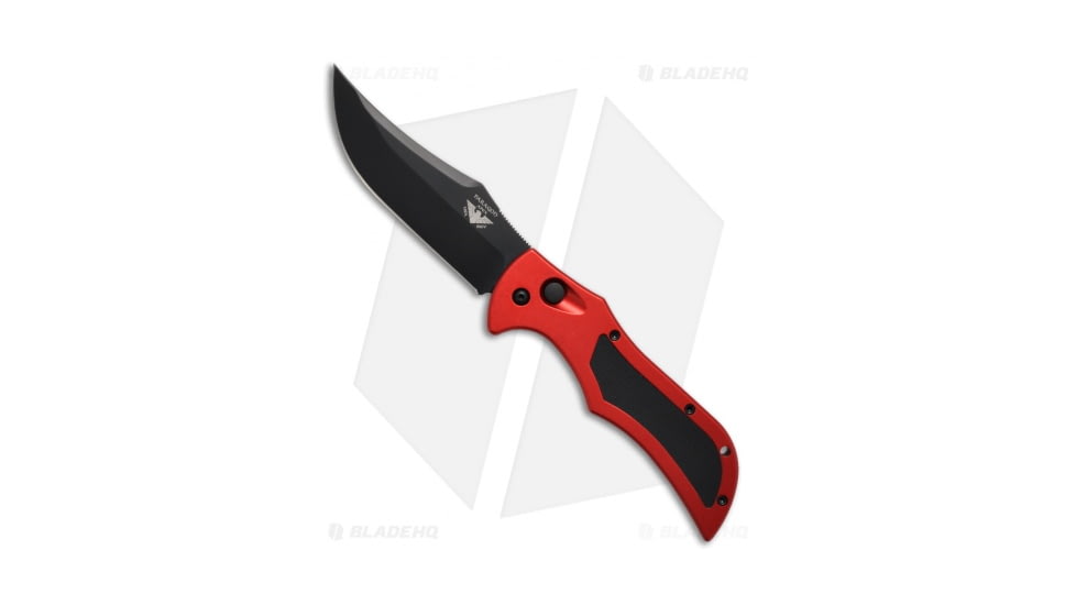 Paragon Apex Persian Style Automatic Folding Knife, 4.00in, CPM S30V, Trailing Point Blade, Aluminum Black/Red Handle, Black/Black/Red, 9.00in, BHQ-6605