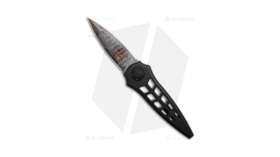 Paragon Warlock Enchanter Folding Knife, 3.80in, Damascus, Dagger Blade, Aluminum Black Handle, Black/Black, 9.25in, BHQ-206685