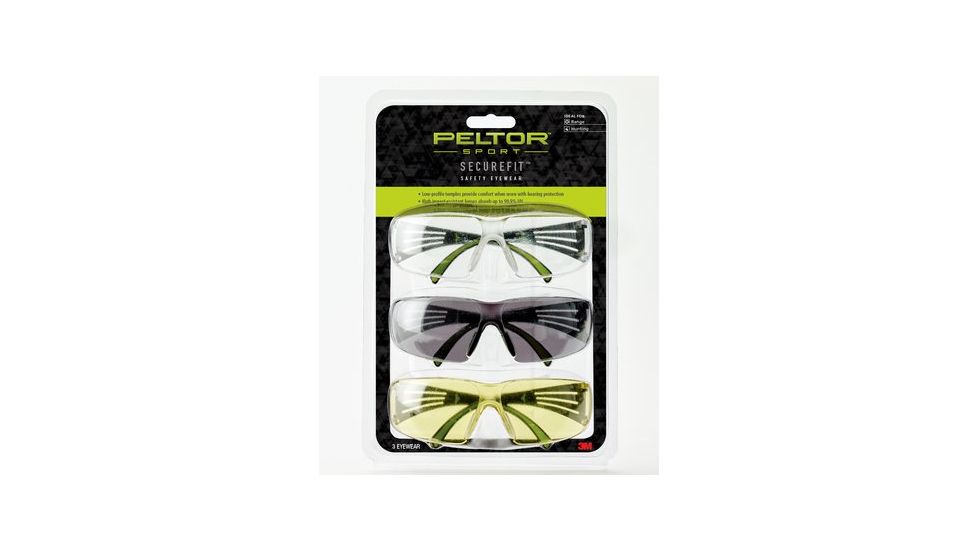 PELTOR Sport SecureFit 400 Eye Protection, 3Pack Clear,Amber,Grey Lenses, Anti Fog, Clear, SF400-P3PK-6