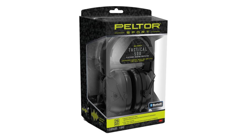 Peltor Sport Tactical 500 Electronic Hearing Protection Ear Muffs, 26dB NRR, Bluetooth, Black, TAC500-OTH