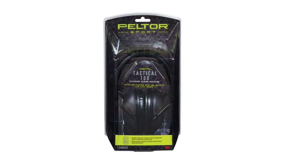 Peltor Tactical 100 Electronic Hearing Protector Earmuffs, 22dB, Black TAC100-OTH