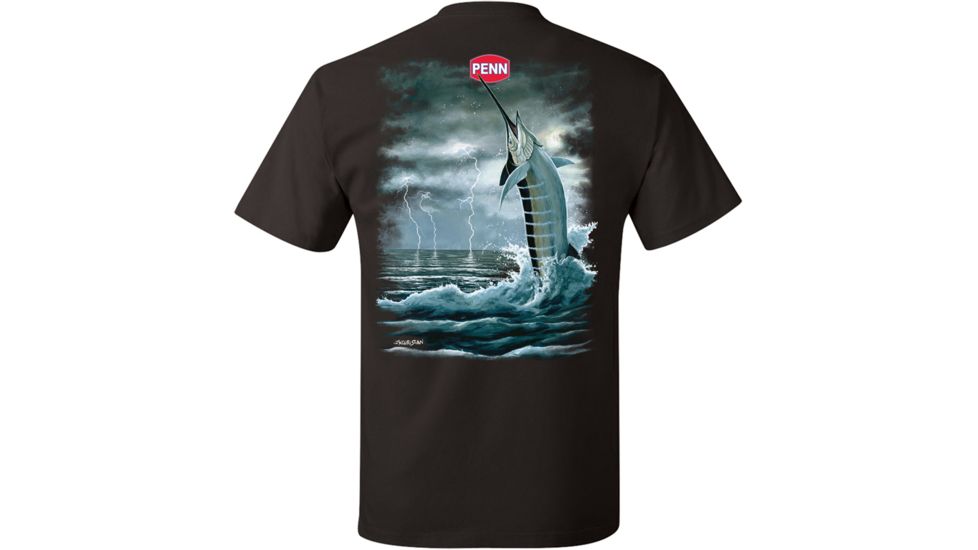 Penn Mens Short Sleeve T-Shirt with Marlin, Black, Large 180229