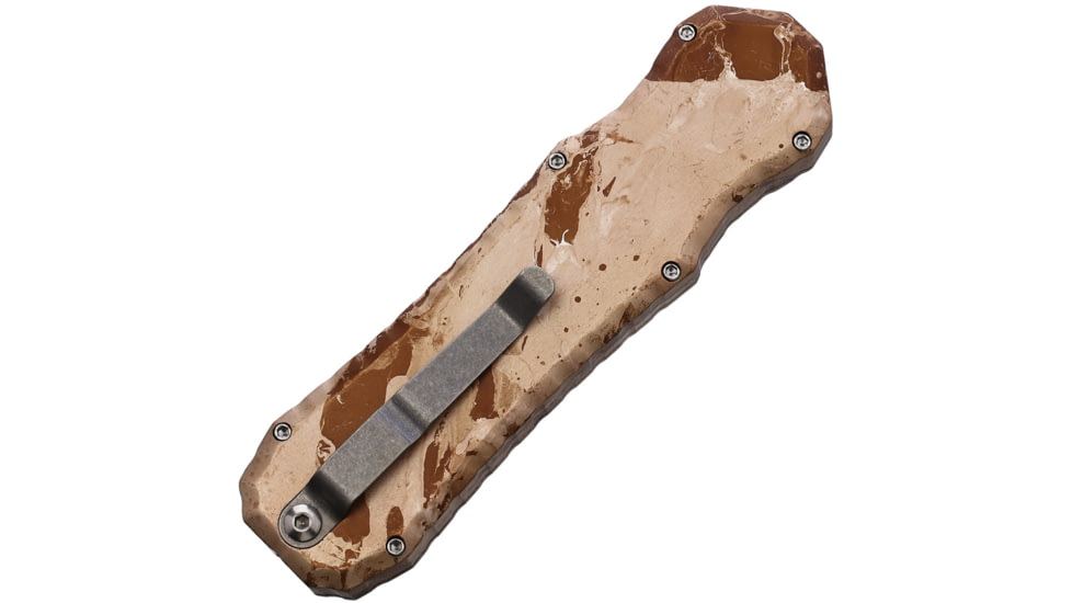 Piranha Knives Auto Excalibur Automatic Folding Knife, 3.25in, 154CM, Double Edge Dagger Blade, Stonewash Finish, Camo Aluminum Handle, P-8C