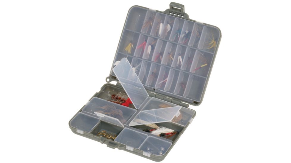 Plano Compact Side By Side Jig and Fly Organizer - 4.75in x 4.25in x 1.5in , Gray-Clear 107000