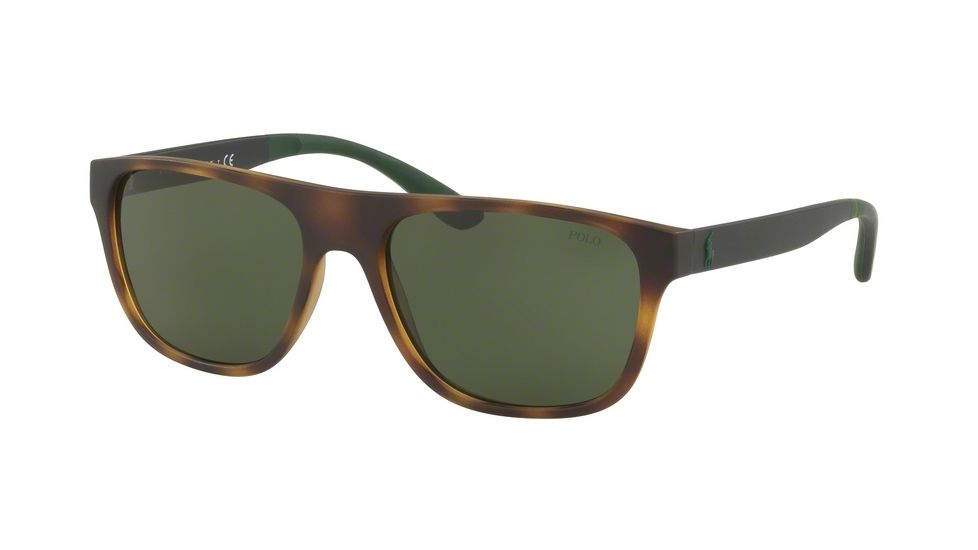 Polo PH4131 Sunglasses 560271-57 - Vintage Dark Havana Frame, Green Lenses