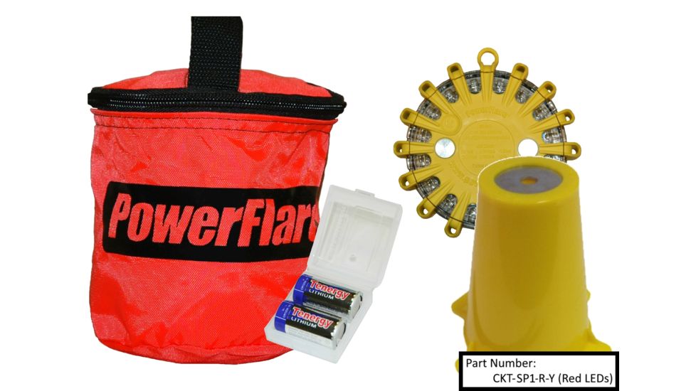 Powerflare 1-Position Cone Adapter Kit with 1-Pack Soft Pack of Magnetic PowerFlare Lights, Red/Blue LEDs, Tan Shell CKT-SP1M-RB-T