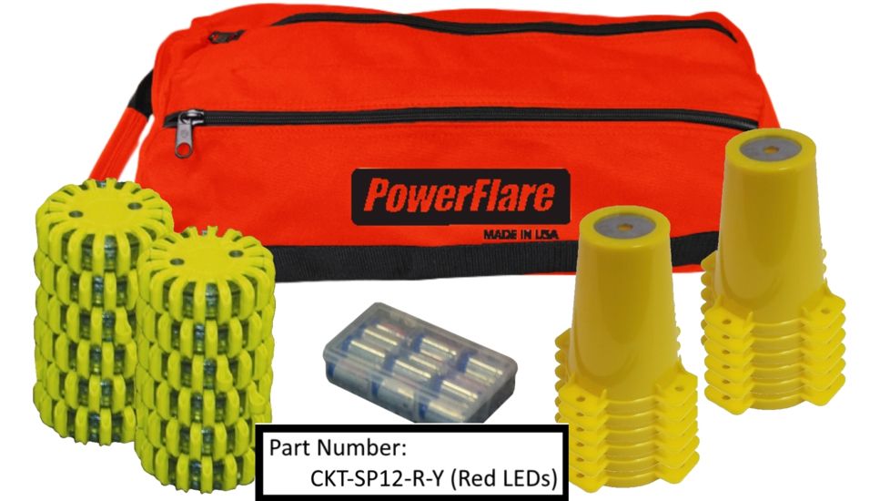 Powerflare 12-Position Cone Adapter Kit with 12-Pack Soft Pack of PowerFlare Lights, Red/Blue LEDs, Tan Shell CKT-SP12-RB-T