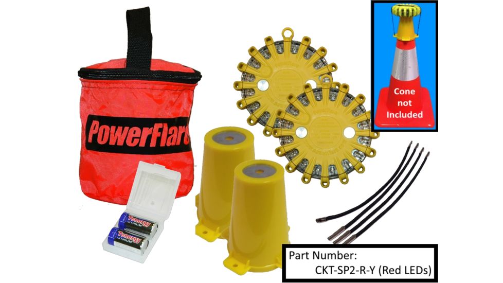 Powerflare 2-Position Cone Adapter Kit with 2-Pack Soft Pack of Magnetic PowerFlare Lights, Red/Blue LEDs, Tan Shell CKT-SP2M-RB-T