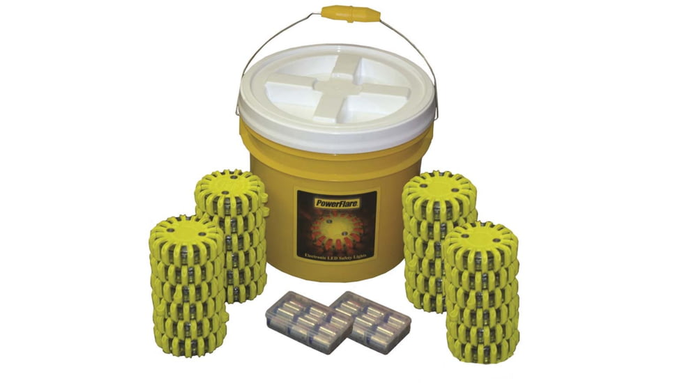 Powerflare 24-Pack Bucket of PowerFlare Lights, Red/Blue LEDs, Tan Shell, BUCKET24-RB-T