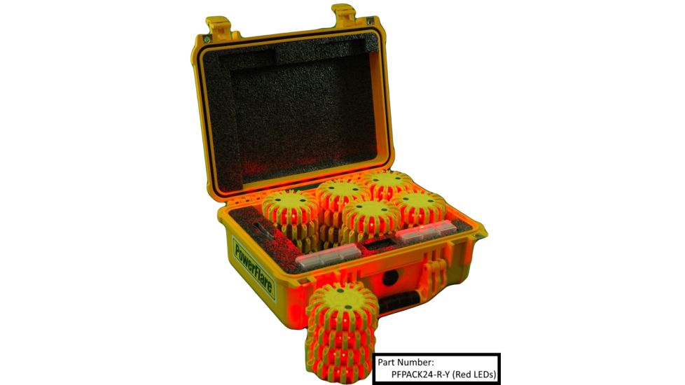 Powerflare 24-Pack PowerFlare Hard Case, Magnetic, Red/Blue LEDs, Tan Shell PFPACK24M-RB-T