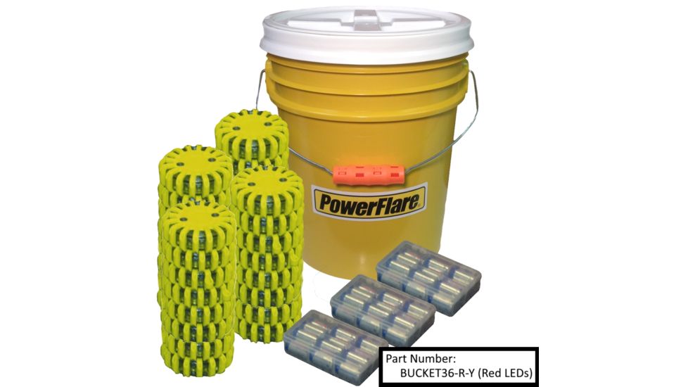 Powerflare 36-Pack Bucket of PowerFlare Lights, Red/Blue LEDs, Tan Shell BUCKET36-RB-T