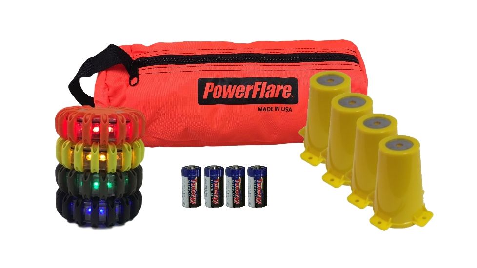 Powerflare 4-Position Cone Adapter Kit with 4-Pack Soft Pack of PowerFlare Lights, Red LEDs, Yellow Shell CKT-SP4-R-Y