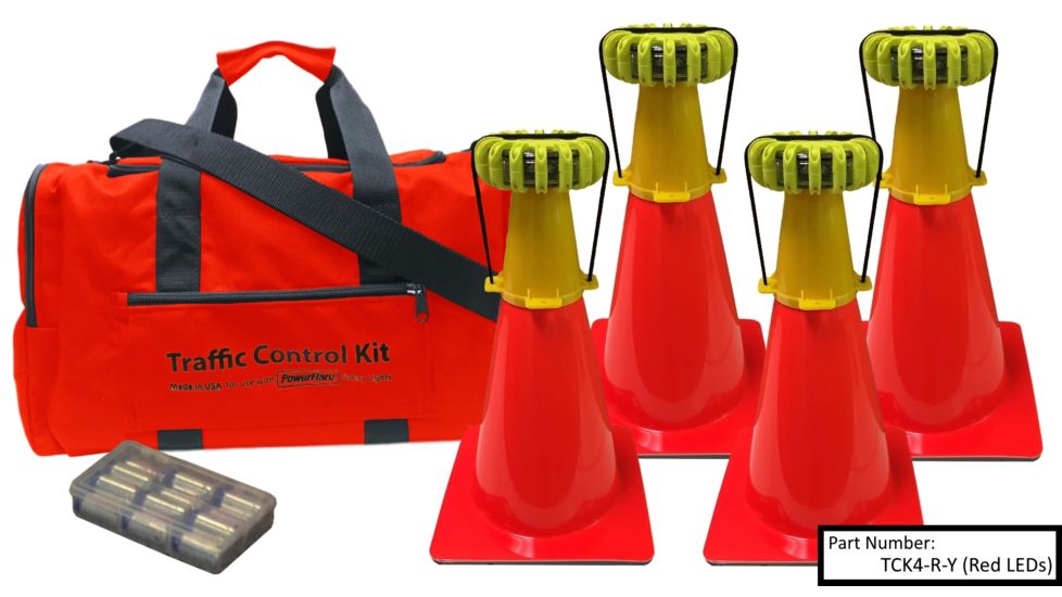 Powerflare 4-Position PowerFlare Traffic Control Kit, Magnetic, Red/Blue LEDs, Tan Shell TCK4M-RB-T