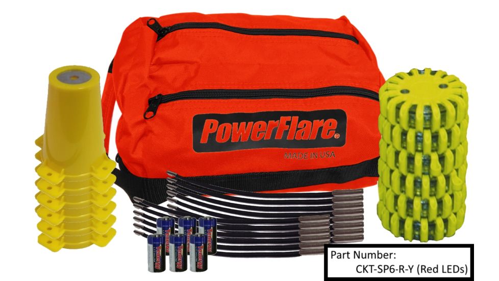 Powerflare 6-Position Cone Adapter Kit with 6-Pack Soft Pack of PowerFlare Lights, Red/Blue LEDs, Tan Shell CKT-SP6-RB-T
