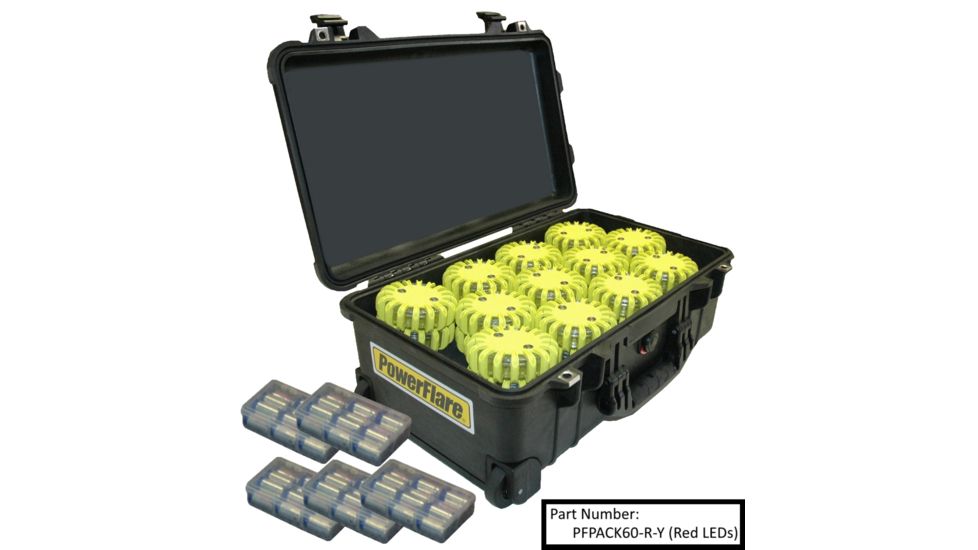 Powerflare 60-Pack PowerFlare Hard Case, Magnetic, Red/Blue LEDs, Tan Shell PFPACK60M-RB-T