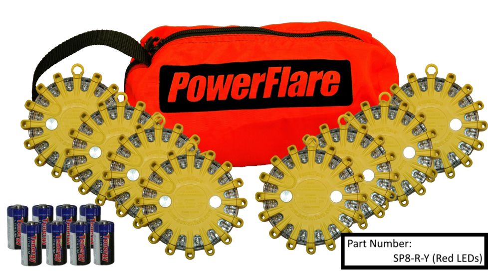 Powerflare 8-Pack PowerFlare Soft Pack, Magnetic, Red/Blue LEDs, Yellow Shell SP8M-RB-Y