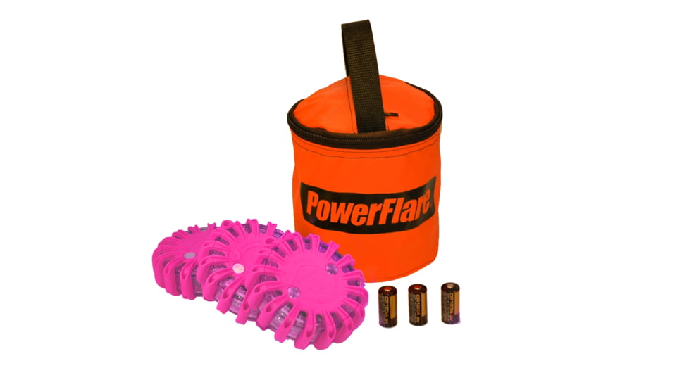 Powerflare PF-200 Softpack,  3 Safety Lights,Amber LED,Orange Bag,3 Batteries, Hot Pink Shell SP3O-A-HP
