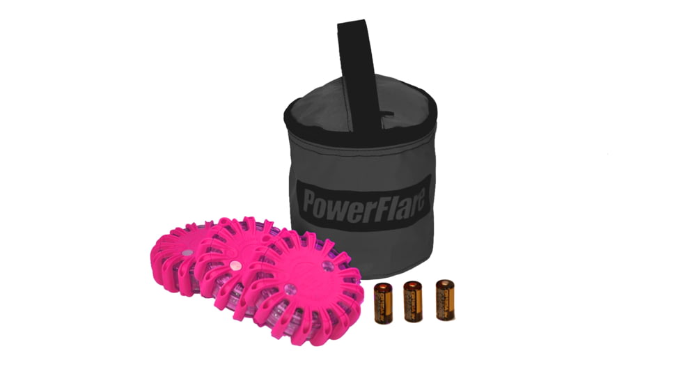 Powerflare PF-200 Softpack,  3 Safety Lights,Amber LED,Black Bag,3 Batteries, Hot Pink Shell SP3BK-A-HP